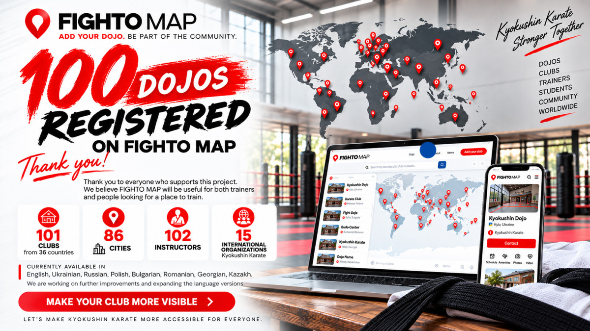 100 Dojos Registered on FIGHTO MAP